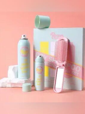 Roseye Instant Fresh Volumizing Hair Dry Shampoo Spray Set Pink mirror brush 3pc